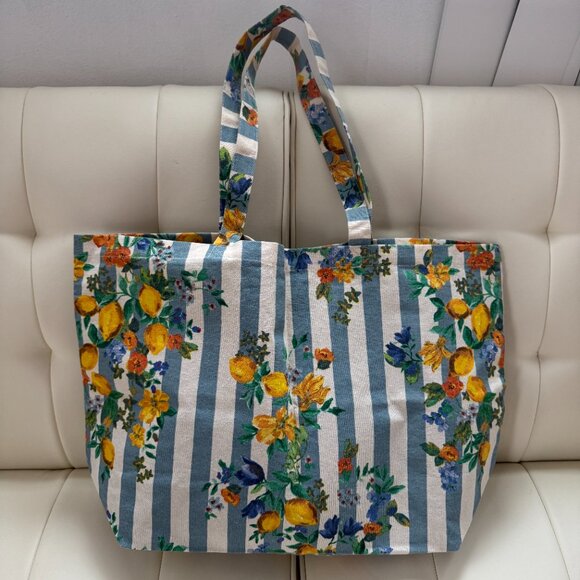 Sezane x Momoni limited edition floral tile print tote bag, green blue, NWOT - Picture 2 of 7